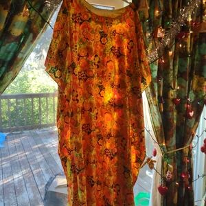 Floral Orange Women's 60s Pleated Dayglow Caftan